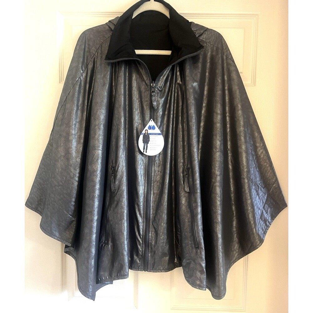 Rainraps SPORTYRAP Reversible Rain Poncho Classy Cape Shawl OS Pewter Black NWT